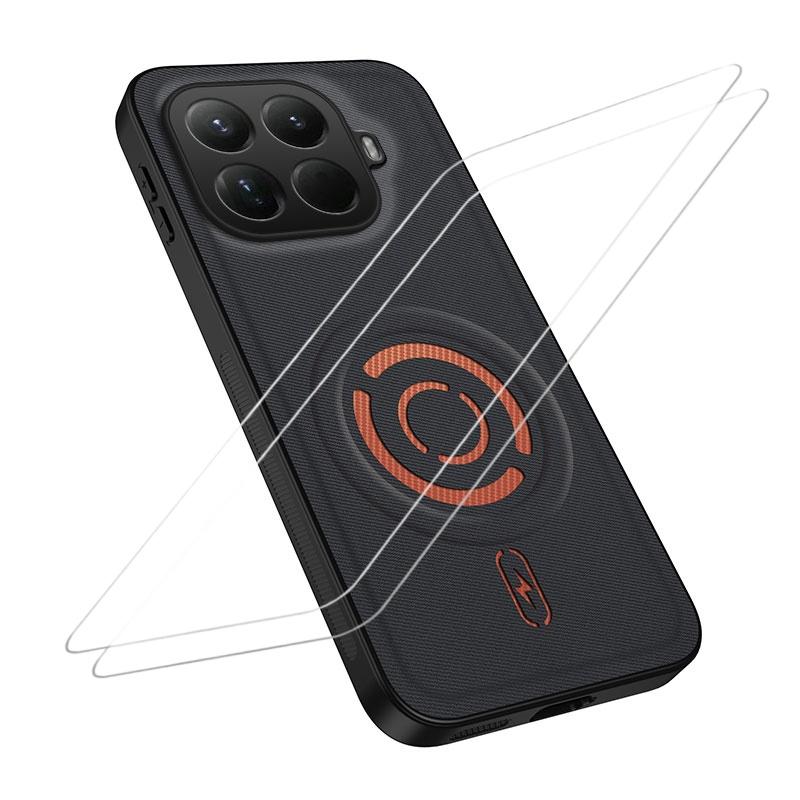 For Xiaomi 15T Pro 5G WANLONFENG Tech Fabric Texture Magnetic Phone Case with 2pcs Screen Films(Black) - Shopkiz.com
