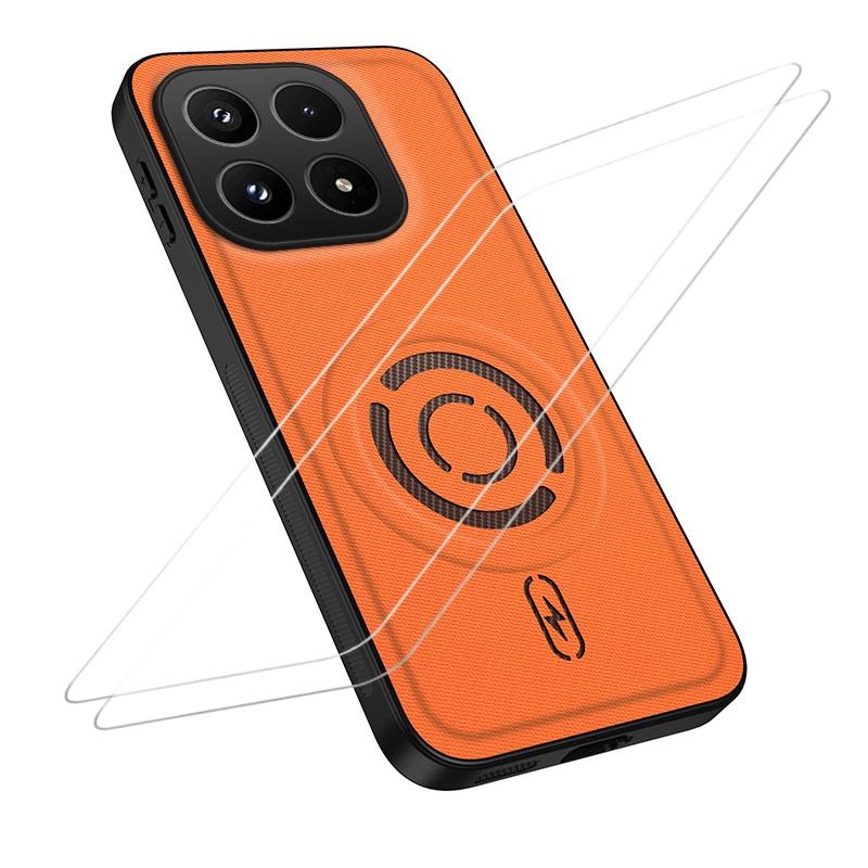 For Xiaomi 17 WANLONFENG Tech Fabric Texture Magnetic Phone Case with 2pcs Screen Films(Orange) - Shopkiz.com