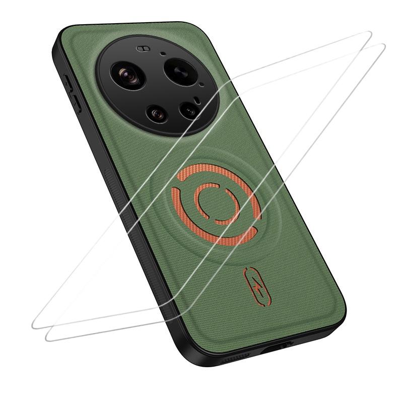For Xiaomi 17 Ultra WANLONFENG Tech Fabric Texture Magnetic Phone Case with 2pcs Screen Films(Green) - Shopkiz.com