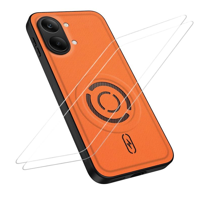 For Xiaomi Poco X8 Pro Max / Turbo 5 Max WANLONFENG Tech Fabric Texture Magnetic Phone Case with 2pcs Screen Films(Orange) - Shopkiz.com