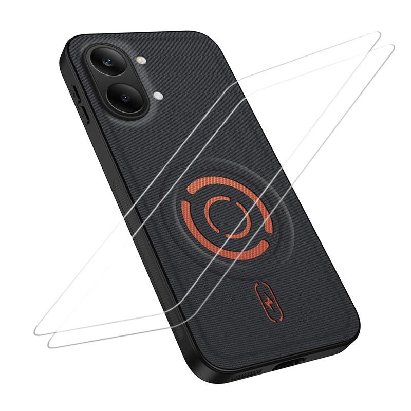 For Xiaomi Poco X8 Pro Max / Turbo 5 Max WANLONFENG Tech Fabric Texture Magnetic Phone Case with 2pcs Screen Films(Black) - Shopkiz.com