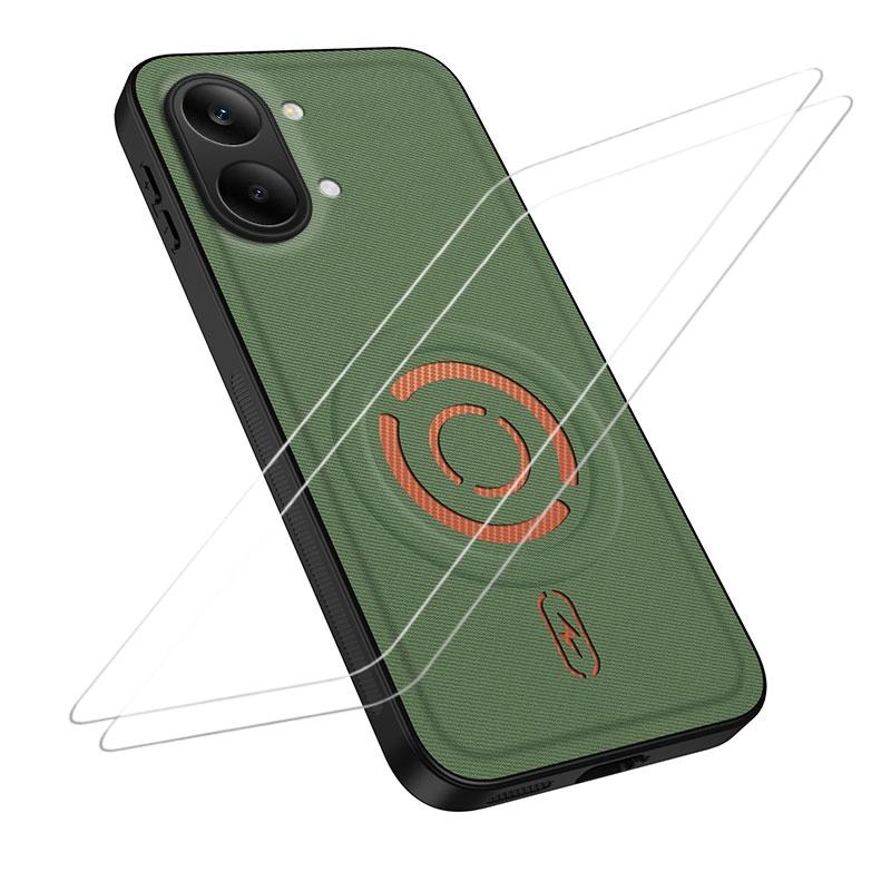 For Xiaomi Poco X8 Pro Max / Turbo 5 Max WANLONFENG Tech Fabric Texture Magnetic Phone Case with 2pcs Screen Films(Green) - Shopkiz.com