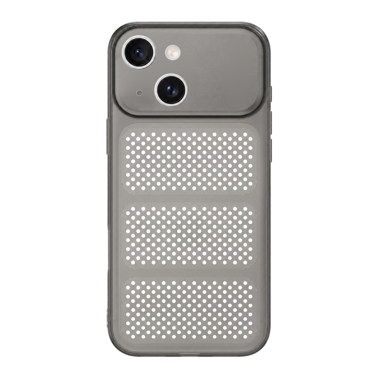 For iPhone 15 Large Window Mesh Breathable Cooling TPU Phone Case(Grey) - Shopkiz.com
