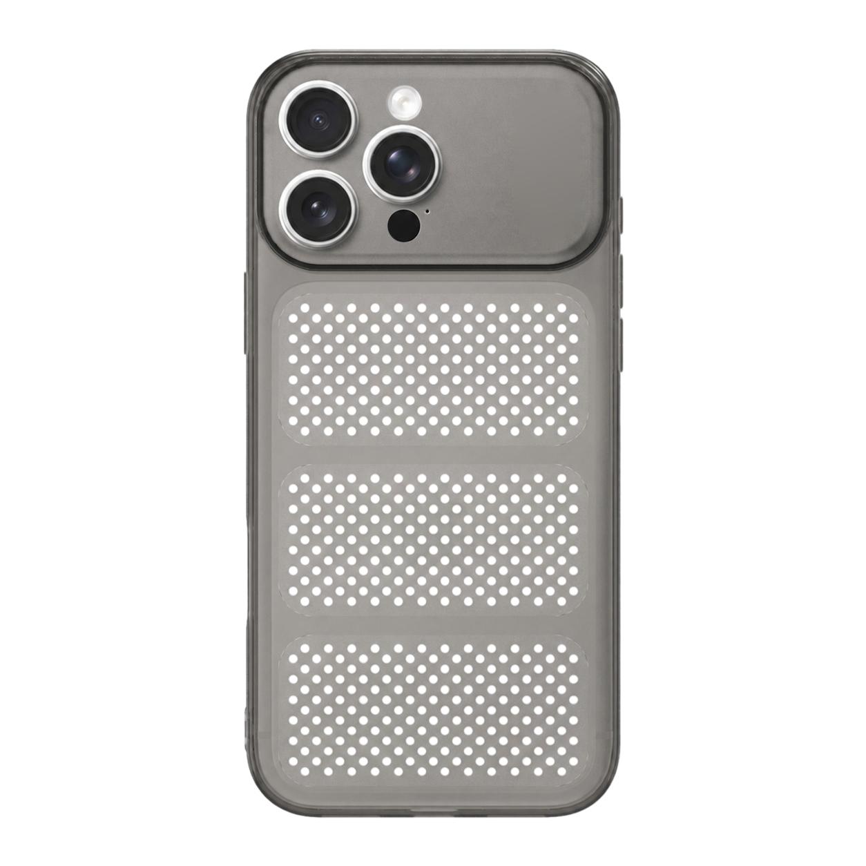 For iPhone 15 Pro Large Window Mesh Breathable Cooling TPU Phone Case(Grey) - Shopkiz.com