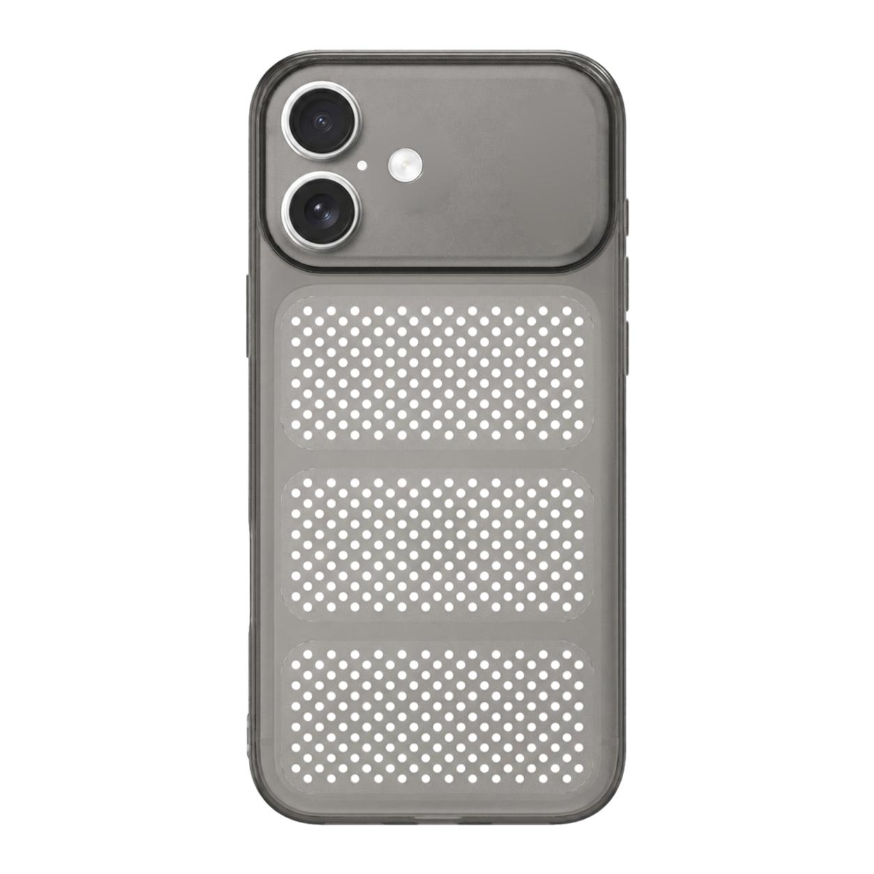 For iPhone 16 Large Window Mesh Breathable Cooling TPU Phone Case(Grey) - Shopkiz.com