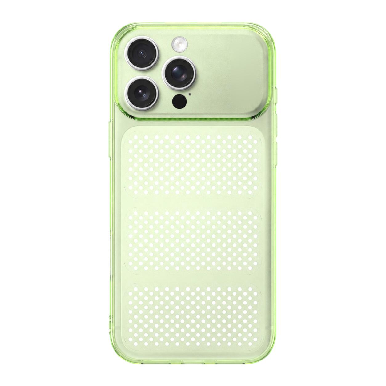 For iPhone 16 Pro Large Window Mesh Breathable Cooling TPU Phone Case(Transparent Green) - Shopkiz.com