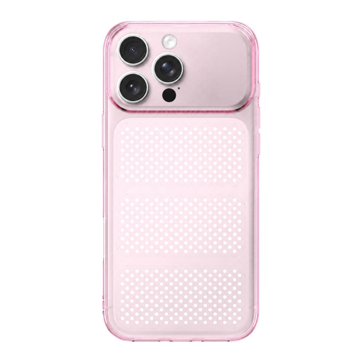 For iPhone 16 Pro Large Window Mesh Breathable Cooling TPU Phone Case(Transparent Pink) - Shopkiz.com