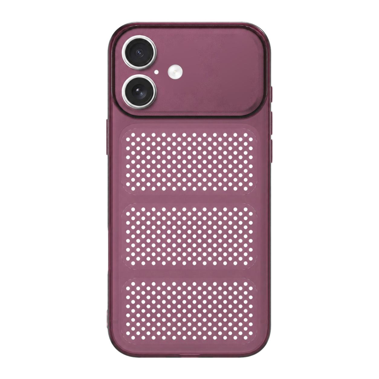 For iPhone 17 Large Window Mesh Breathable Cooling TPU Phone Case(Dark Red) - Shopkiz.com