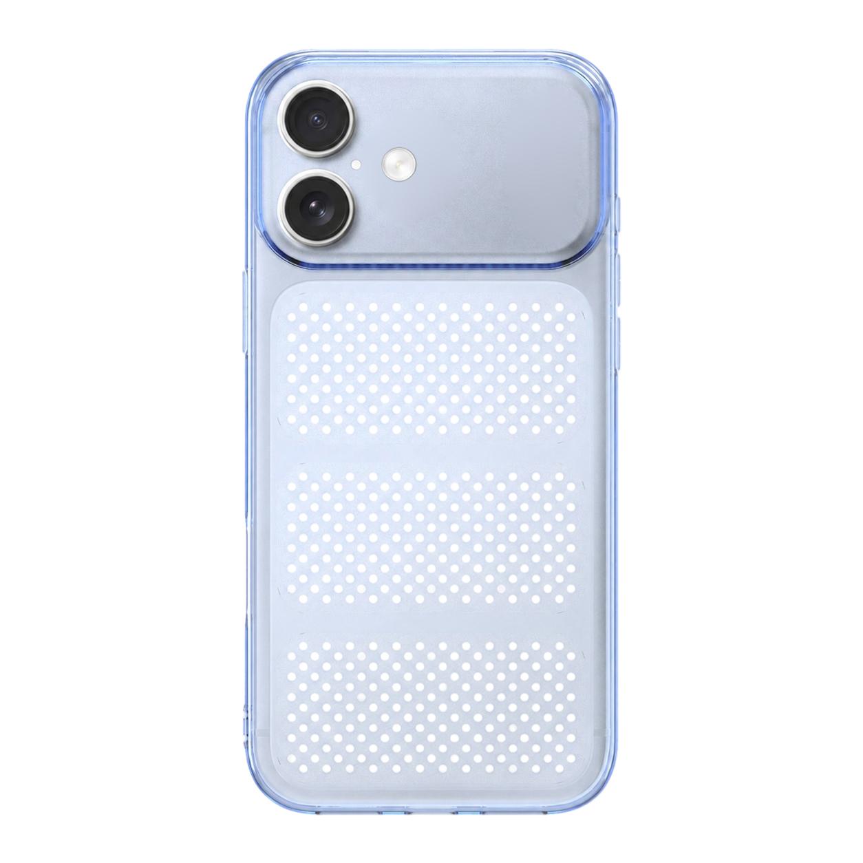 For iPhone 17 Large Window Mesh Breathable Cooling TPU Phone Case(Transparent Blue) - Shopkiz.com