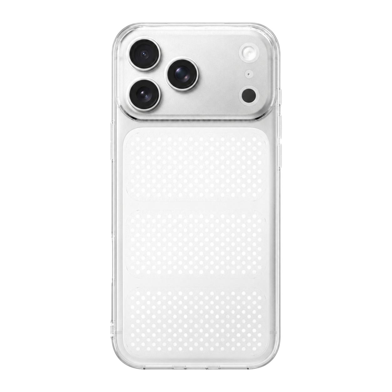 For iPhone 17 Pro Large Window Mesh Breathable Cooling TPU Phone Case(Transparent White) - Shopkiz.com