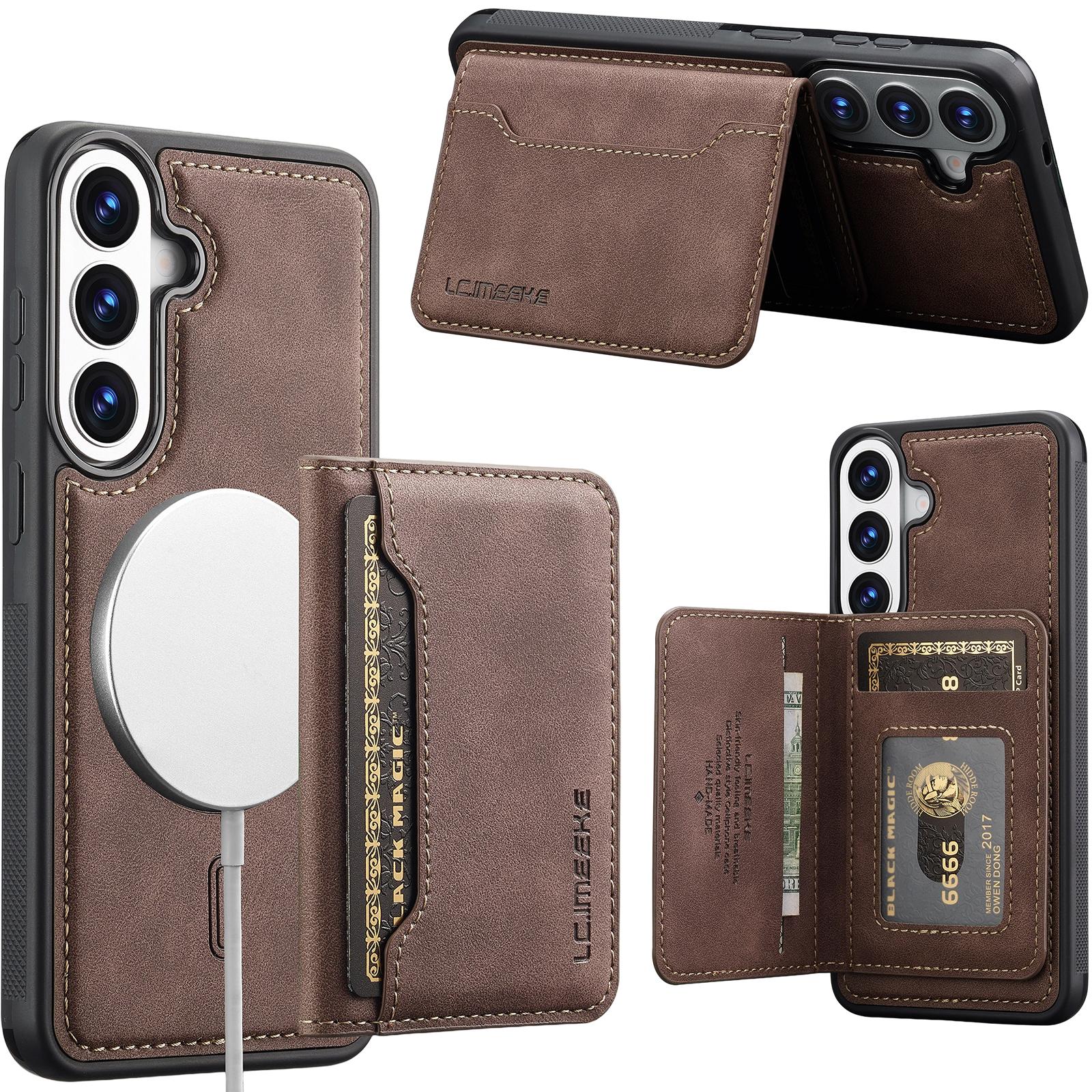 For Galaxy A18 4G / 5G LC.IMEEKE L7 Series RFID Card Bag Magnetic Phone Case(Coffee) - Shopkiz.com