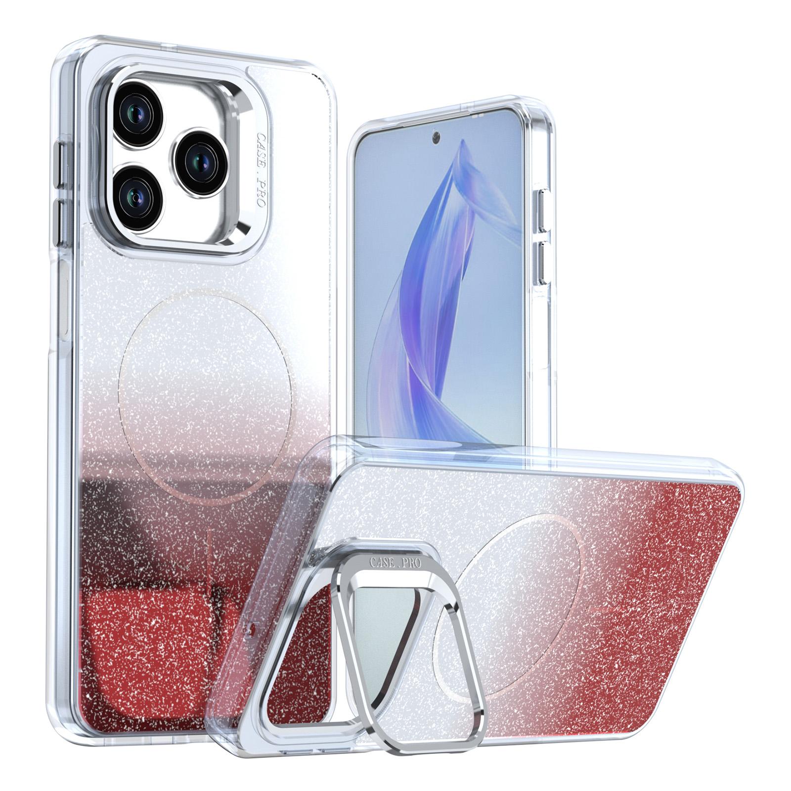 For Honor X5c Plus Glitter Gradient Magnetic Lens Frame Holder Phone Case(Red) - Shopkiz.com