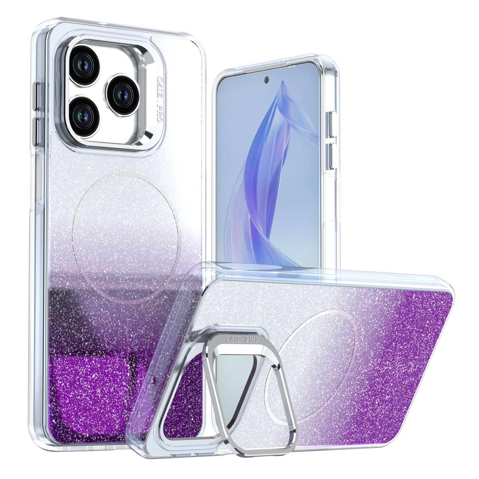 For Honor X5c Plus Glitter Gradient Magnetic Lens Frame Holder Phone Case(Purple) - Shopkiz.com