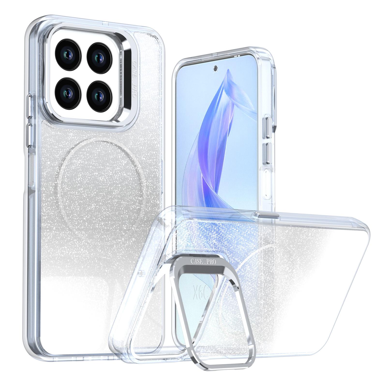 For Honor X6c 4G Glitter Gradient Magnetic Lens Frame Holder Phone Case(White) - Shopkiz.com