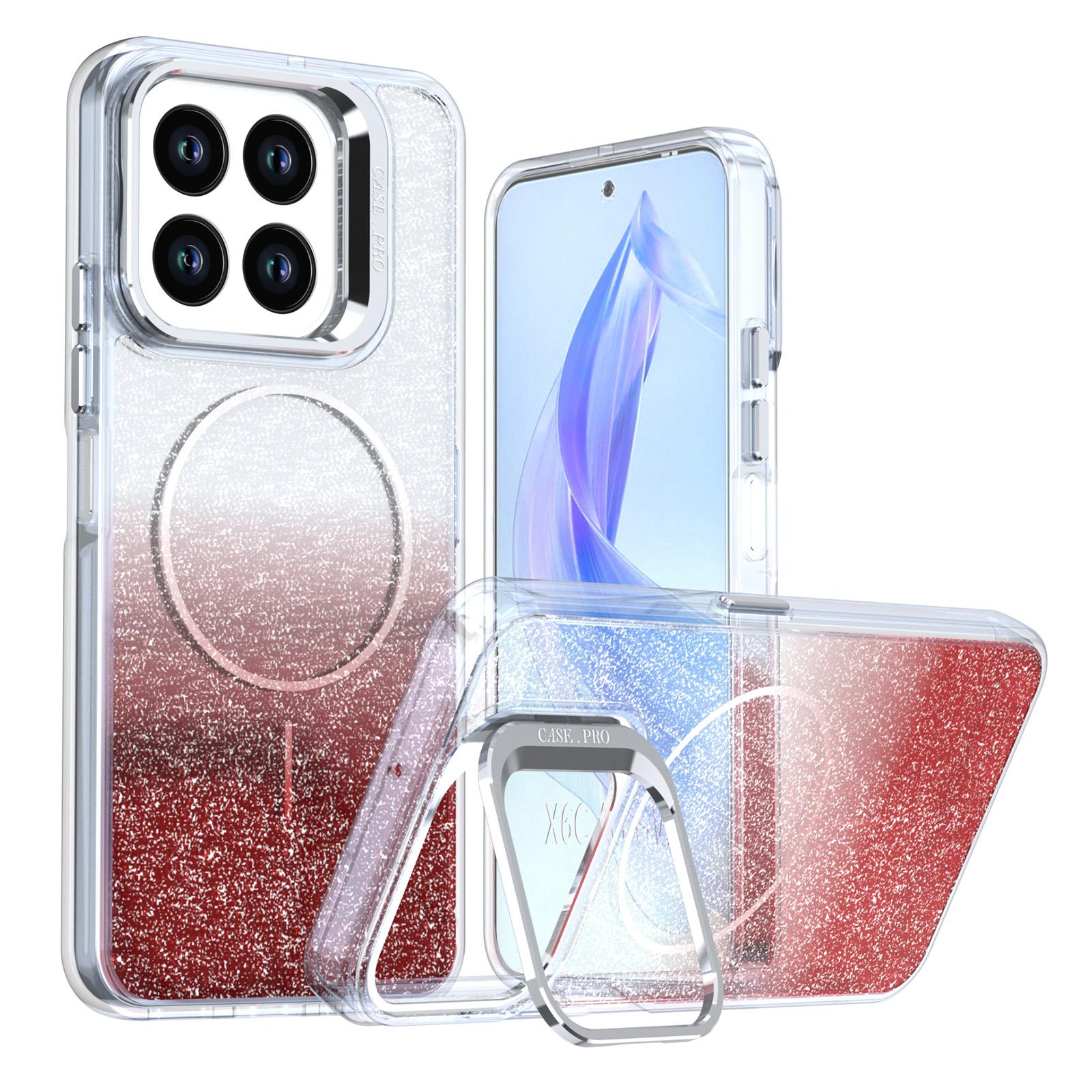 For Honor X6c 4G Glitter Gradient Magnetic Lens Frame Holder Phone Case(Red) - Shopkiz.com