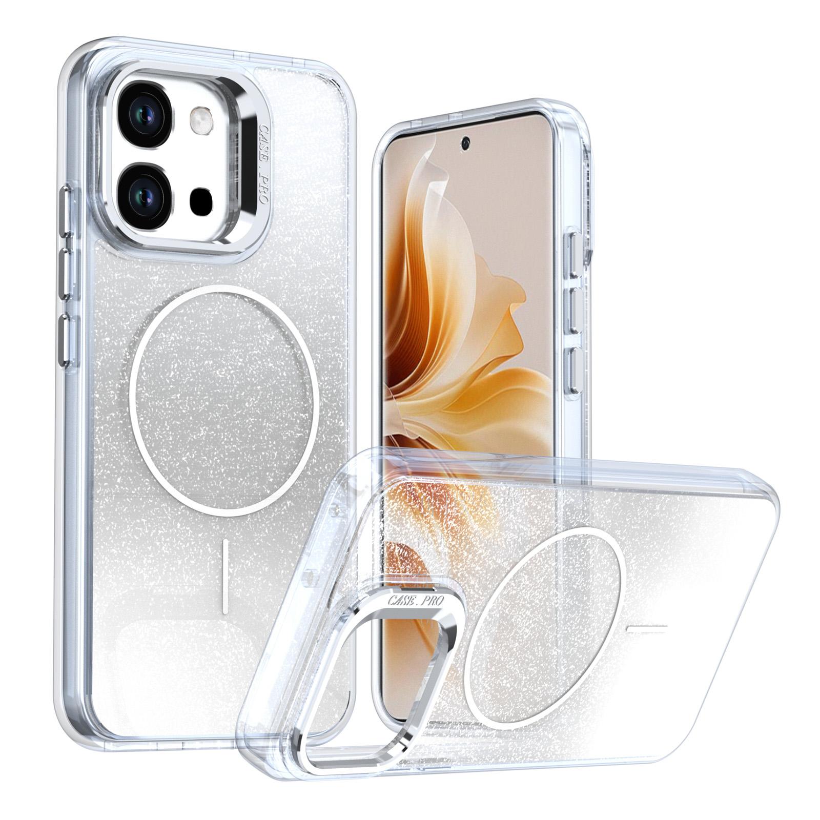 For OPPO A6 Pro 5G Global Glitter Gradient Magnetic Lens Frame Holder Phone Case(White) - Shopkiz.com