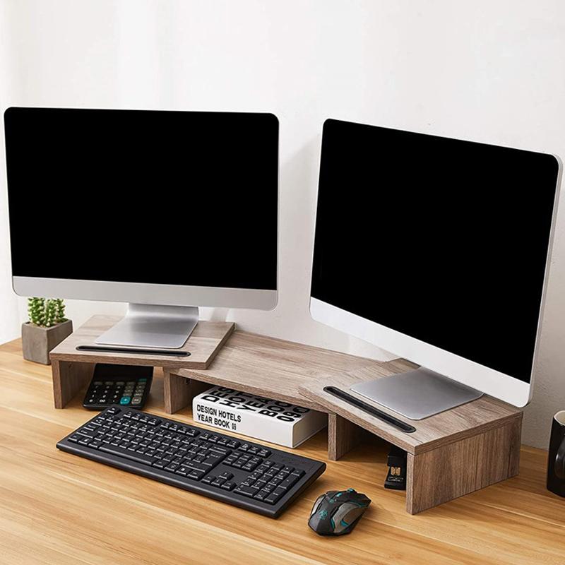 Adjustable Wooden Rotating Monitor Stand(Oak Texture) - Shopkiz.com