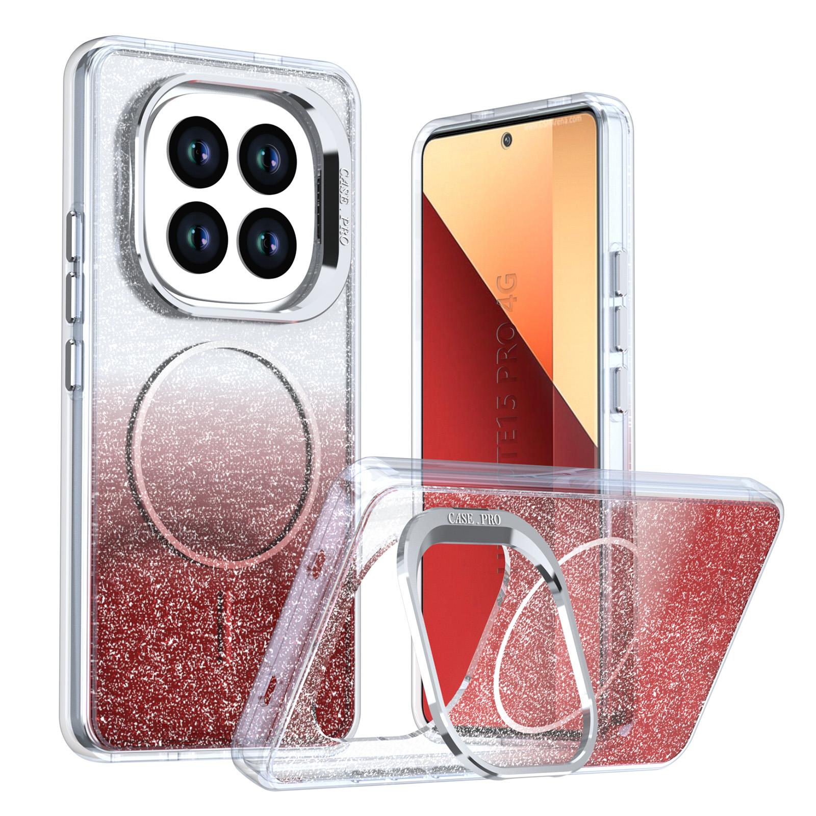 For Redmi Note 15 Pro 4G 163.2mm Glitter Gradient Magnetic Lens Frame Holder Phone Case(Red) - Shopkiz.com