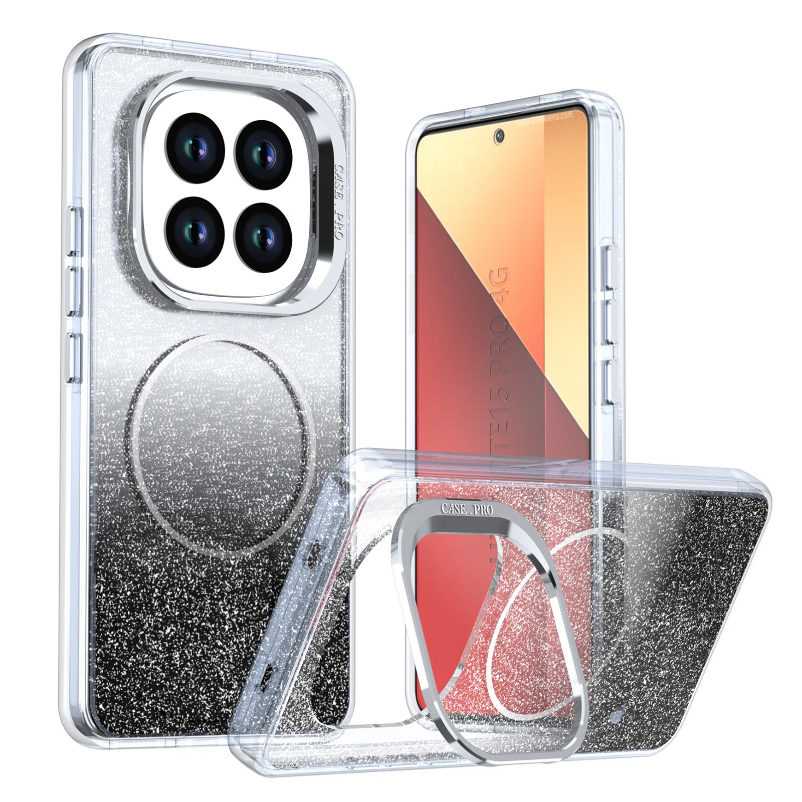For Redmi Note 15 Pro 4G 163.2mm Glitter Gradient Magnetic Lens Frame Holder Phone Case(Black) - Shopkiz.com
