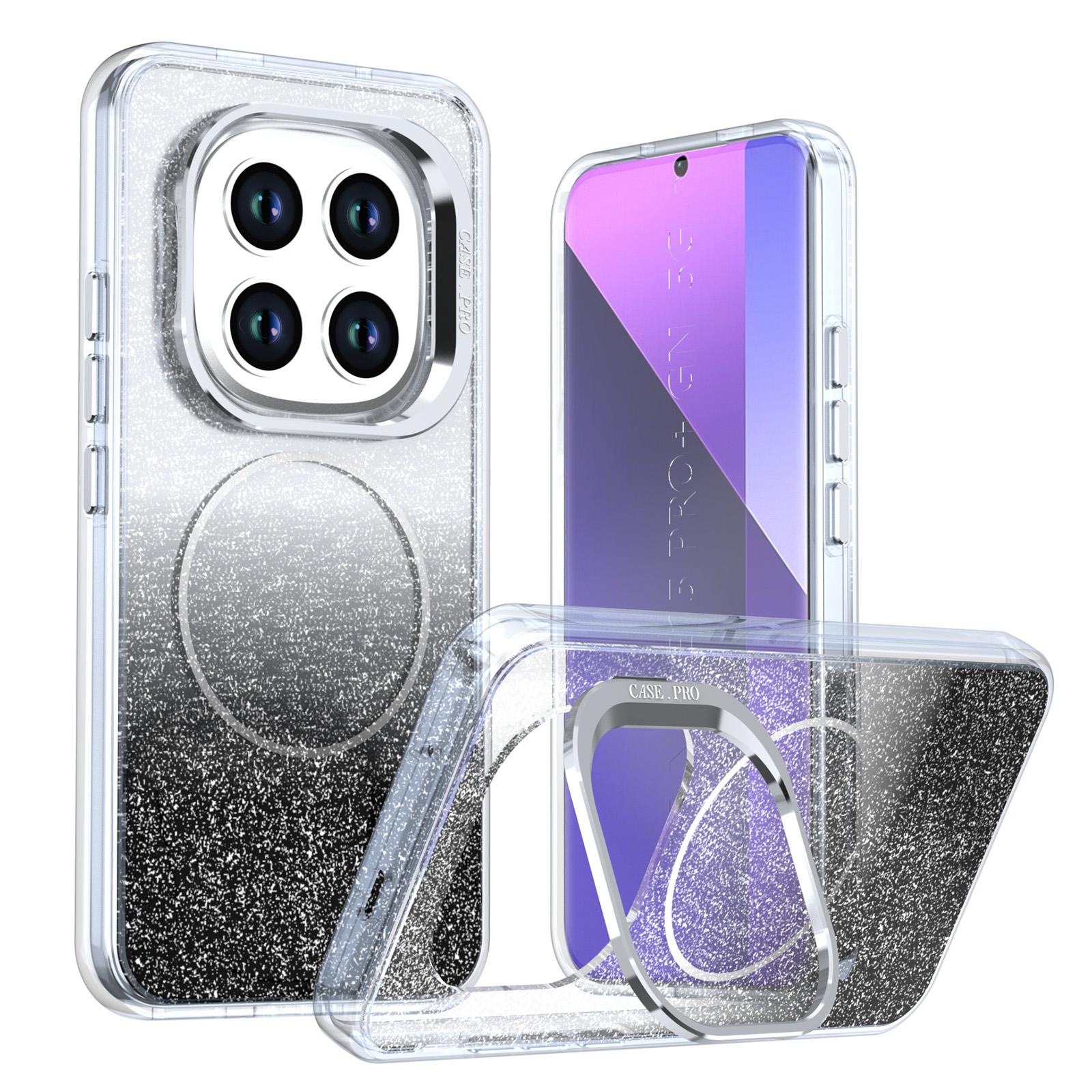 For Redmi Note 15 Pro+ 5G 163.3mm Glitter Gradient Magnetic Lens Frame Holder Phone Case(Black) - Shopkiz.com