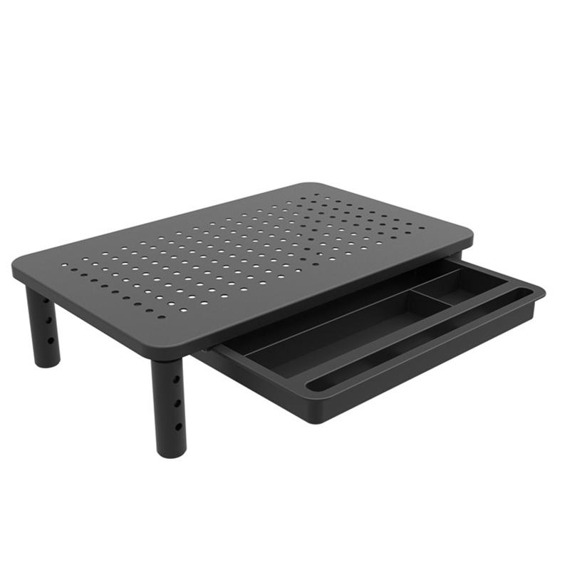 Adjustable Metal Monitor Stand with Ventilated Cooling Panel, Model:With Drawers-Iron Feet - Shopkiz.com