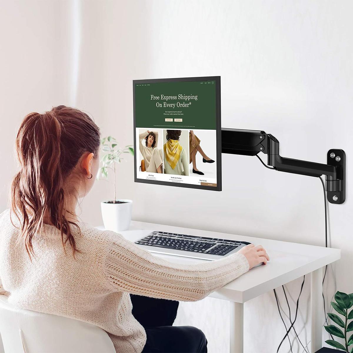 Gas Spring Aluminum Alloy Wall-Mounted Monitor Arm for 13–32 inch Screens - Shopkiz.com