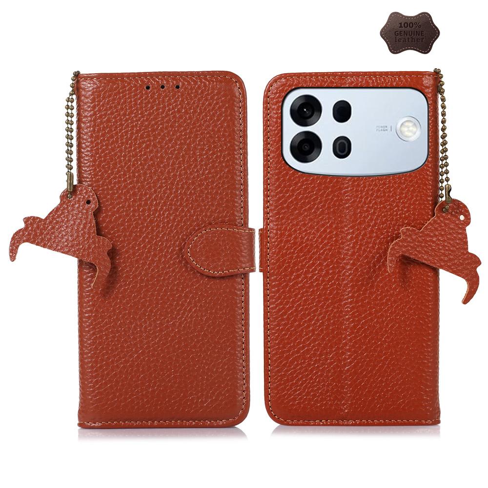 For OPPO A7 Pro Max 5G Genuine Leather Litchi Texture RFID Leather Phone Case(Coffee) - Shopkiz.com