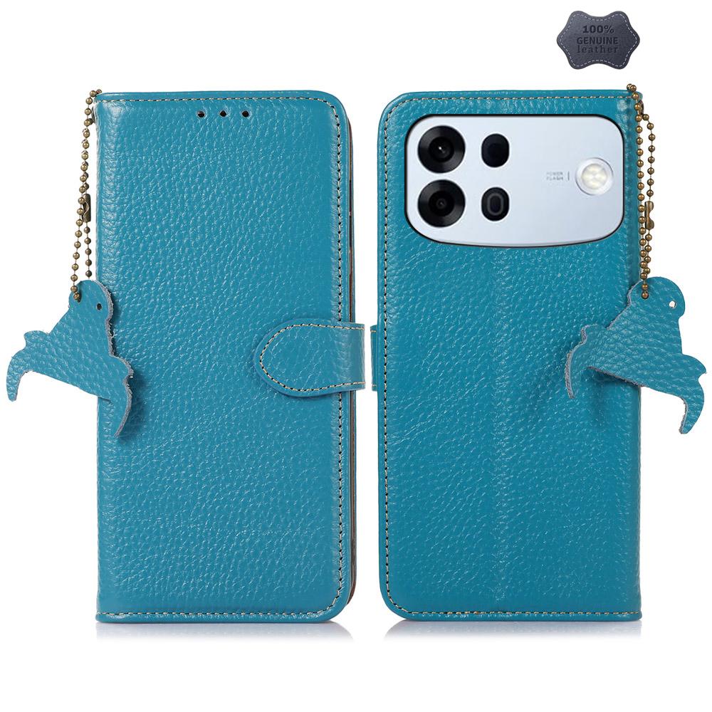 For OPPO A7 Pro Max 5G Genuine Leather Litchi Texture RFID Leather Phone Case(Blue) - Shopkiz.com