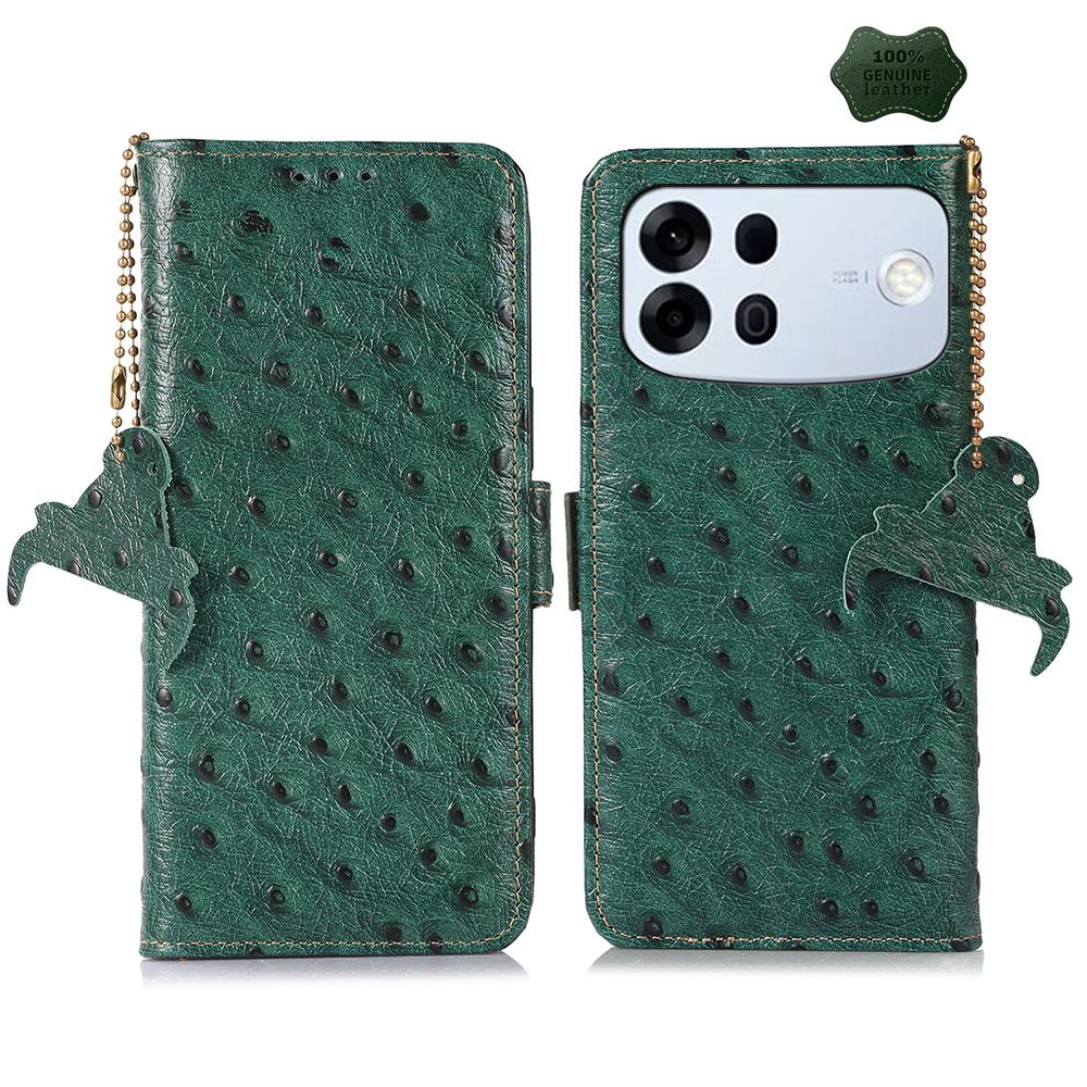 For OPPO A7 Pro Max 5G Ostrich Pattern Genuine Leather RFID Phone Case(Green) - Shopkiz.com