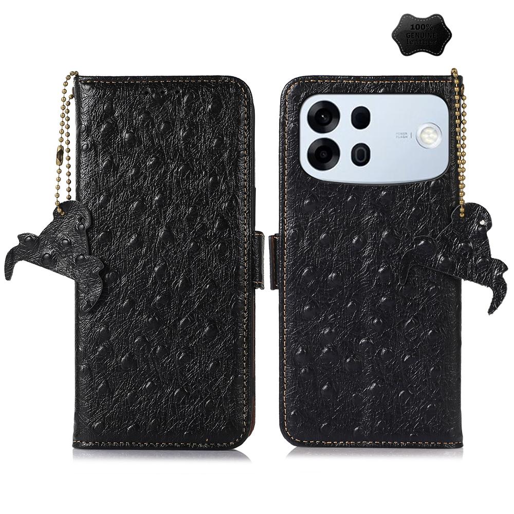 For OPPO A7 Pro Max 5G Ostrich Pattern Genuine Leather RFID Phone Case(Black) - Shopkiz.com