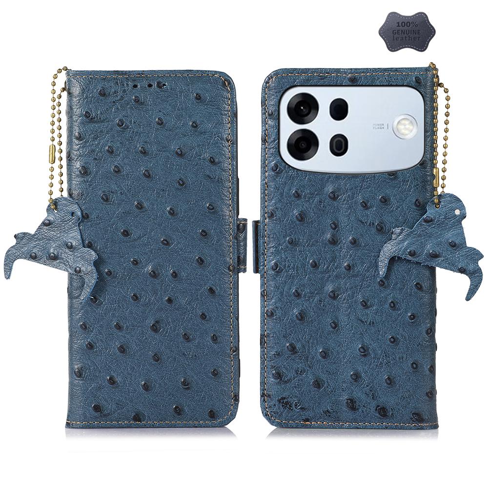 For OPPO A7 Pro Max 5G Ostrich Pattern Genuine Leather RFID Phone Case(Blue) - Shopkiz.com