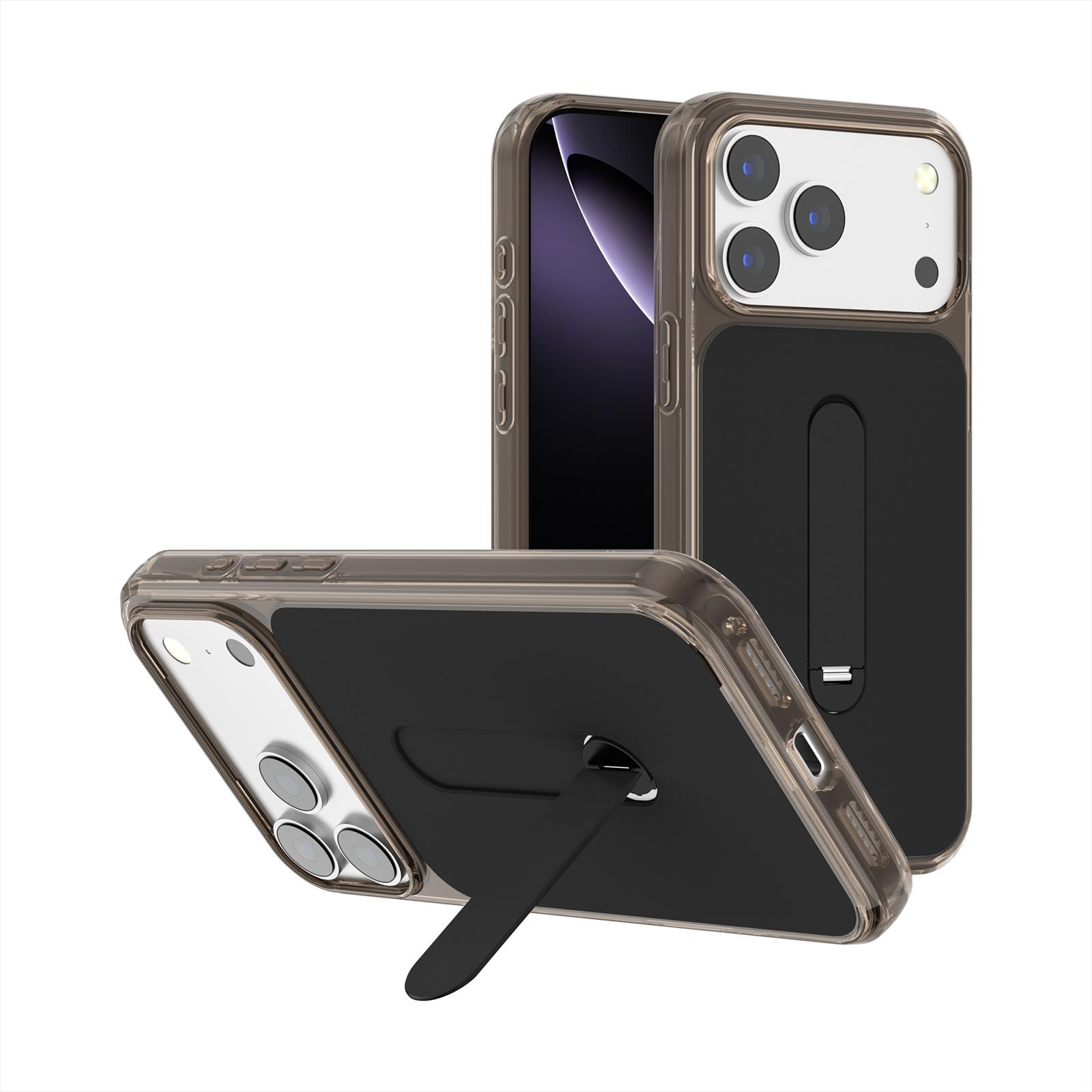 For iPhone 18 Pro Generation Color Block Silicone Magnetic Phone Case with 360 Degrees Holder(Black) - Shopkiz.com