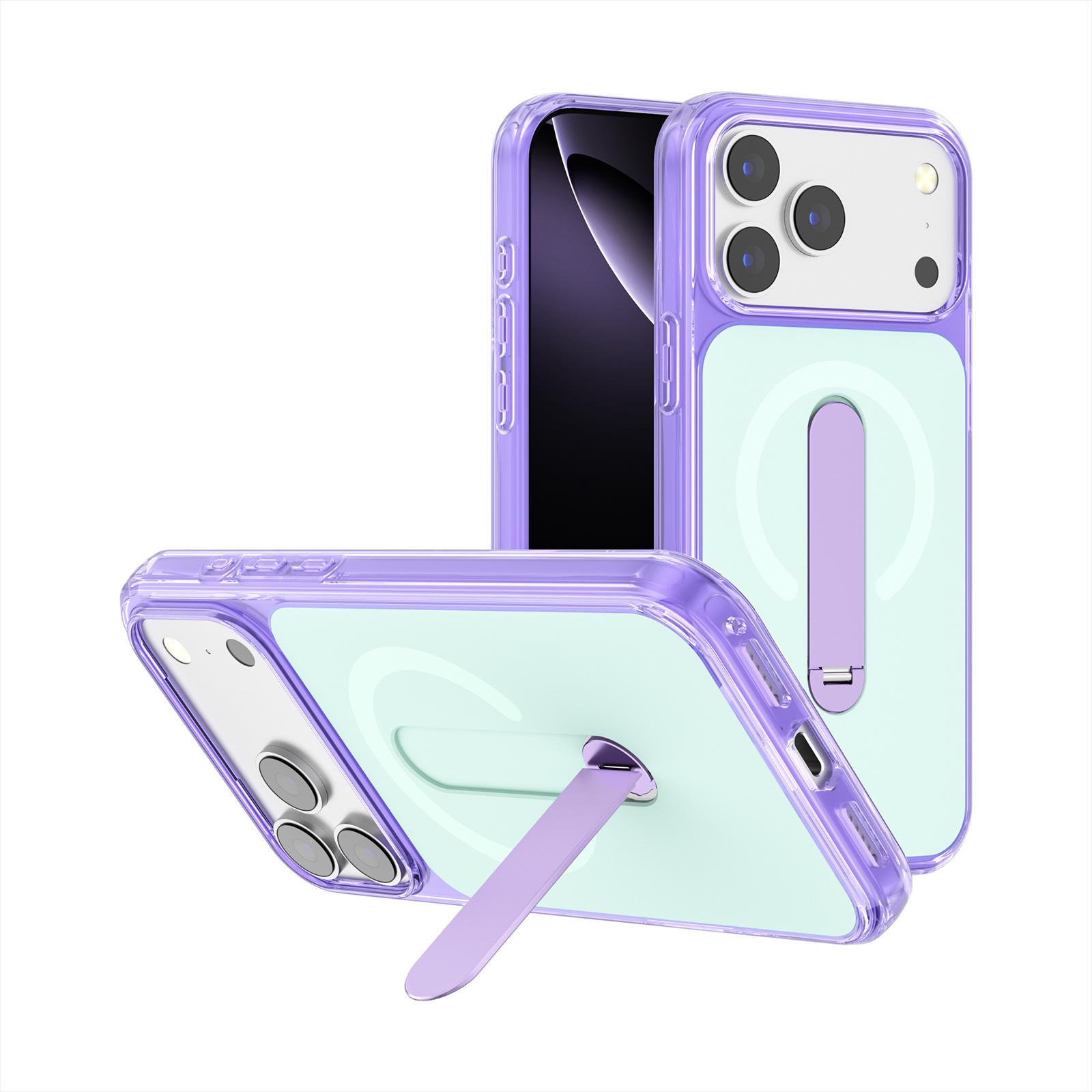 For iPhone 18 Pro Generation Color Block Silicone Magnetic Phone Case with 360 Degrees Holder(Purple) - Shopkiz.com