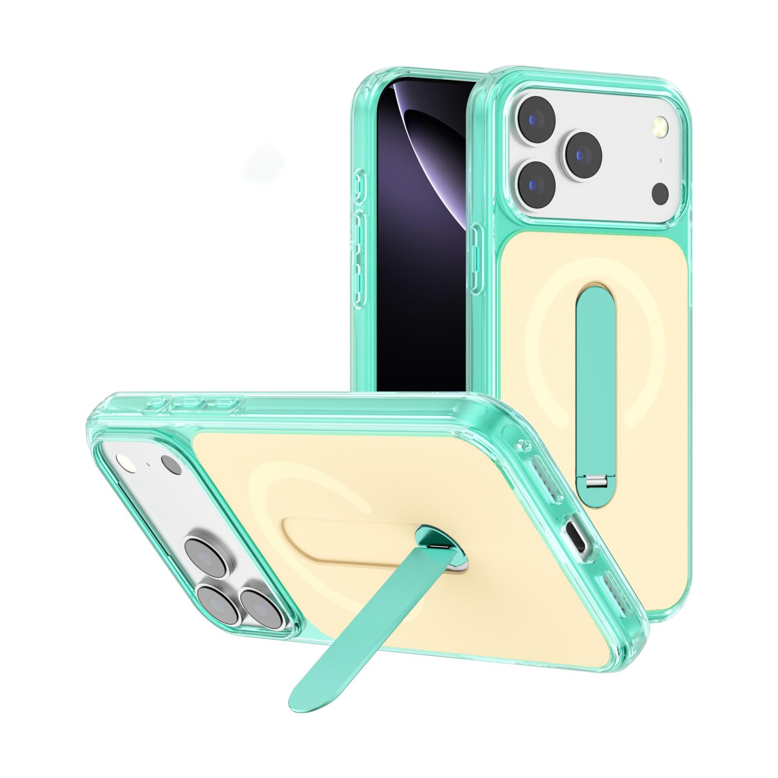 For iPhone 17 Pro Max Generation Color Block Silicone Magnetic Phone Case with 360 Degrees Holder(Green) - Shopkiz.com