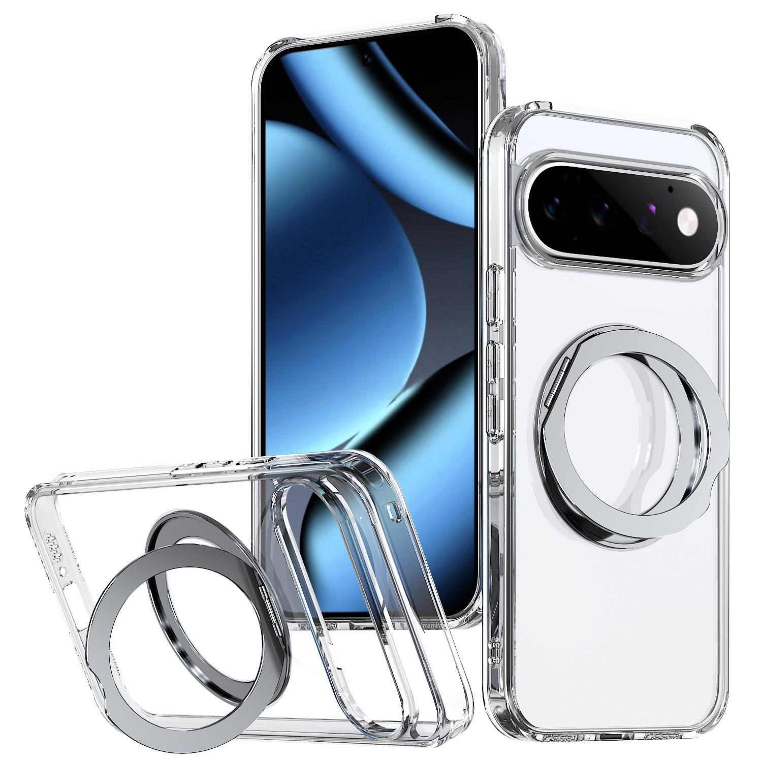 For Google Pixel 11 Pro kalebol MagSafe Metal Ring Holder Phone Case(Transparent) - Shopkiz.com