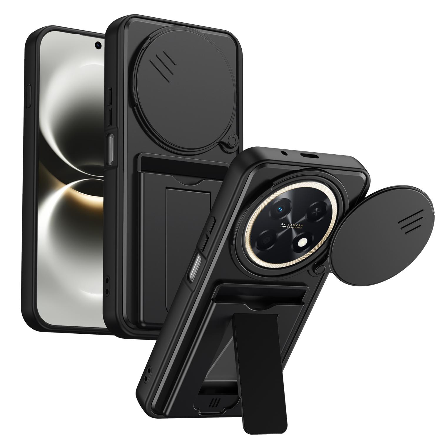 For Huawei nova 15 Max / Enjoy 90 Pro Max 5G Card Holder Series Sliding Lens Cover PC Hybrid TPU Phone Case(Black) - Shopkiz.com