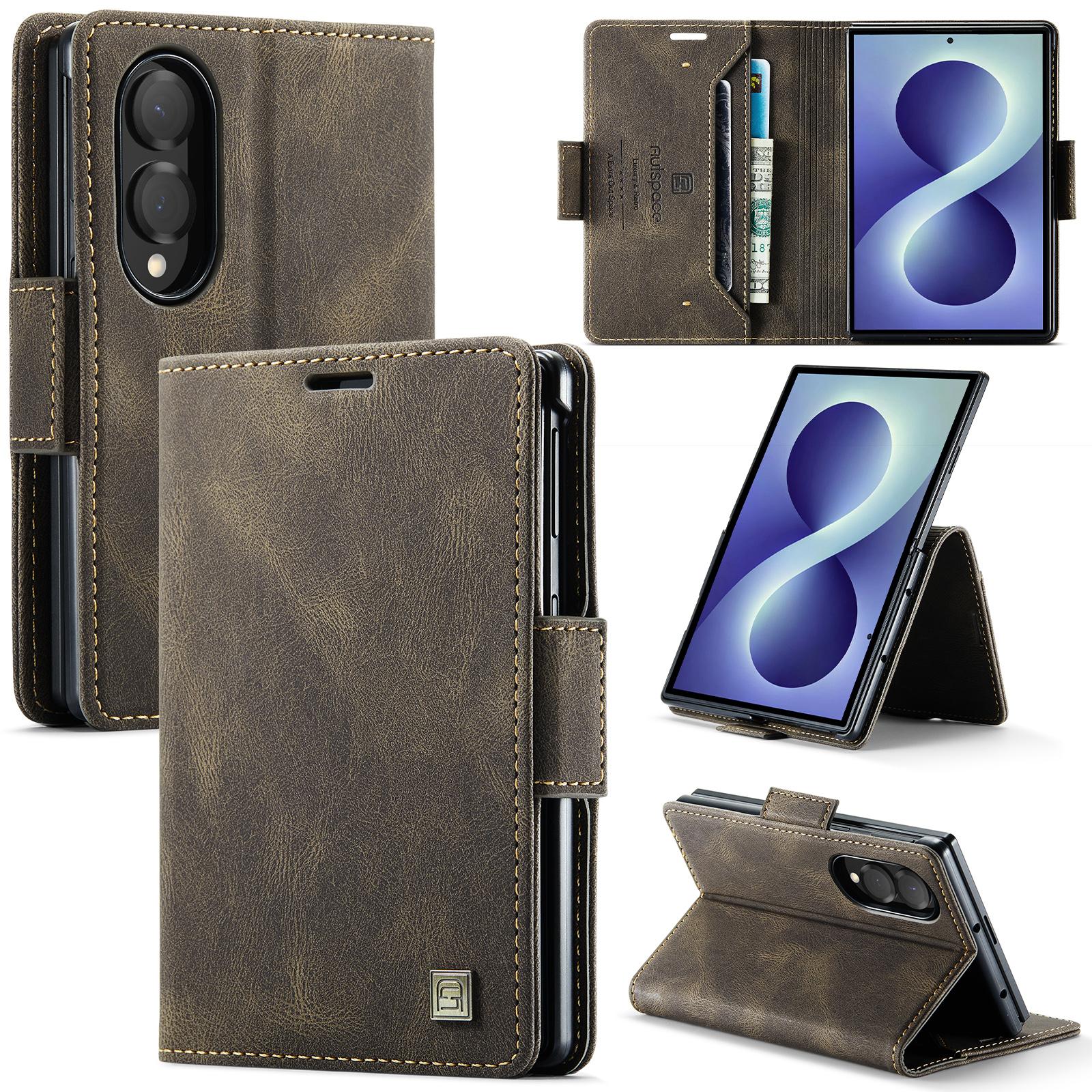 For Galaxy Z Fold8 5G AutSpace A01 Retro Skin-feel Crazy Horse RFID Leather Phone Case(Coffee) - Shopkiz.com
