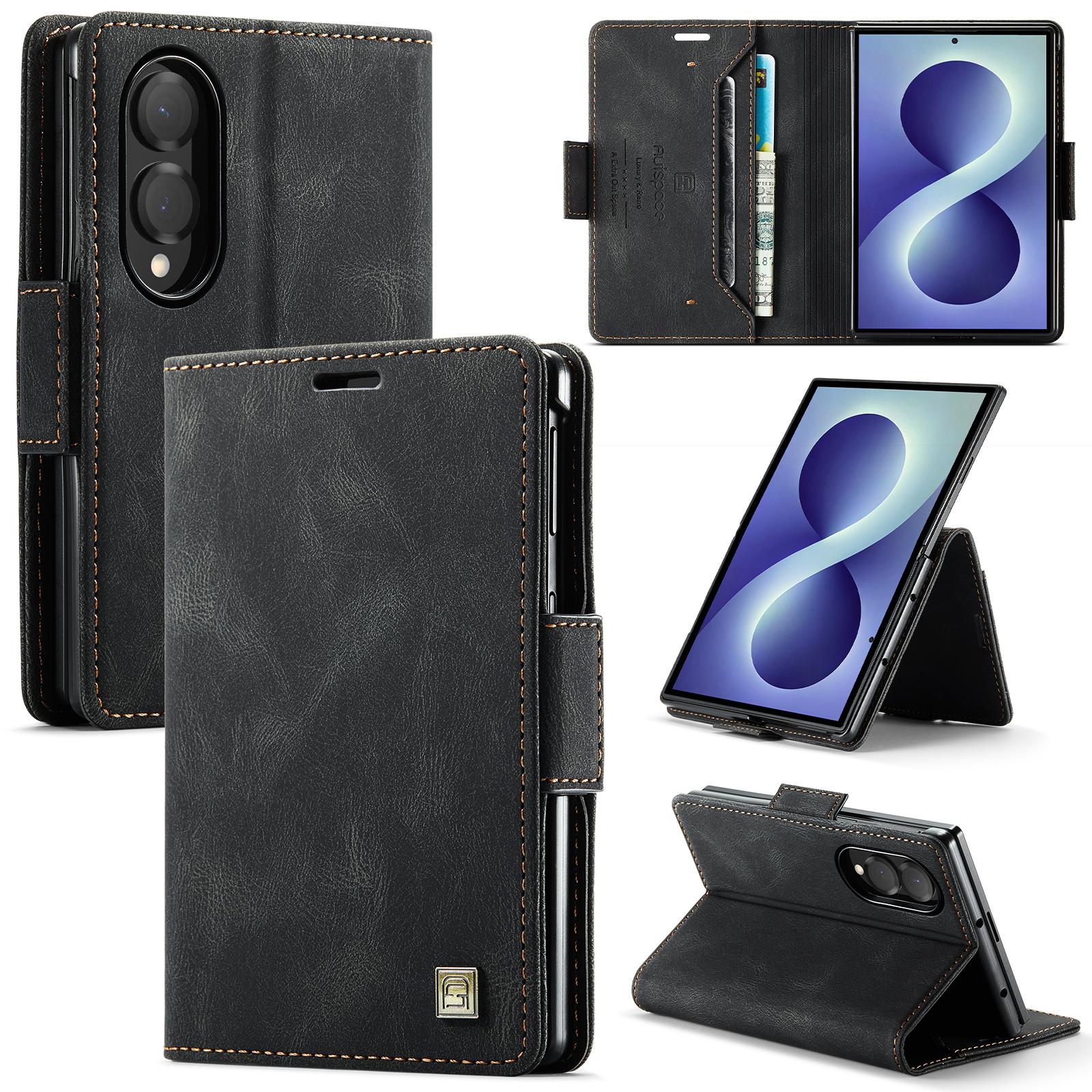 For Galaxy Z Fold8 5G AutSpace A01 Retro Skin-feel Crazy Horse RFID Leather Phone Case(Black) - Shopkiz.com