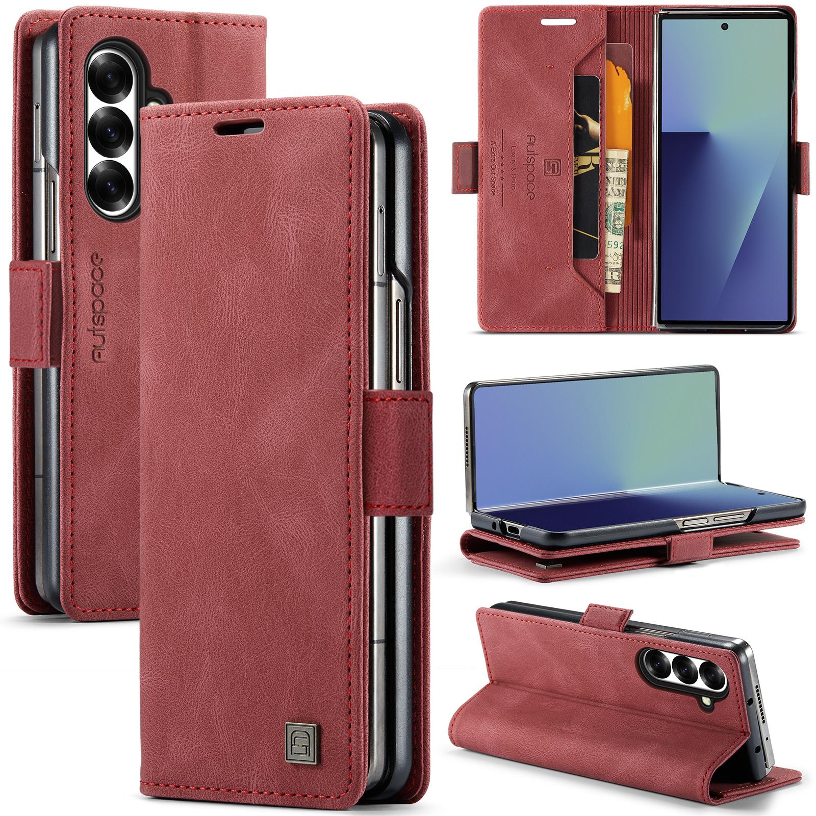 For Galaxy Z Fold8 Ultra 5G AutSpace A01 Retro Skin-feel Crazy Horse RFID Leather Phone Case(Wine Red) - Shopkiz.com