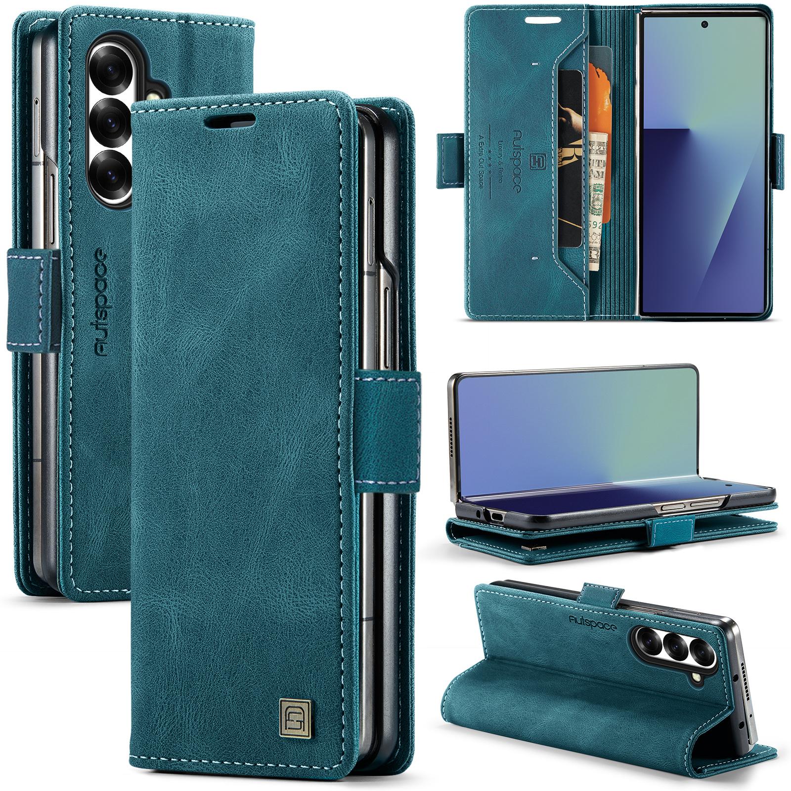 For Galaxy Z Fold8 Ultra 5G AutSpace A01 Retro Skin-feel Crazy Horse RFID Leather Phone Case(Blue) - Shopkiz.com