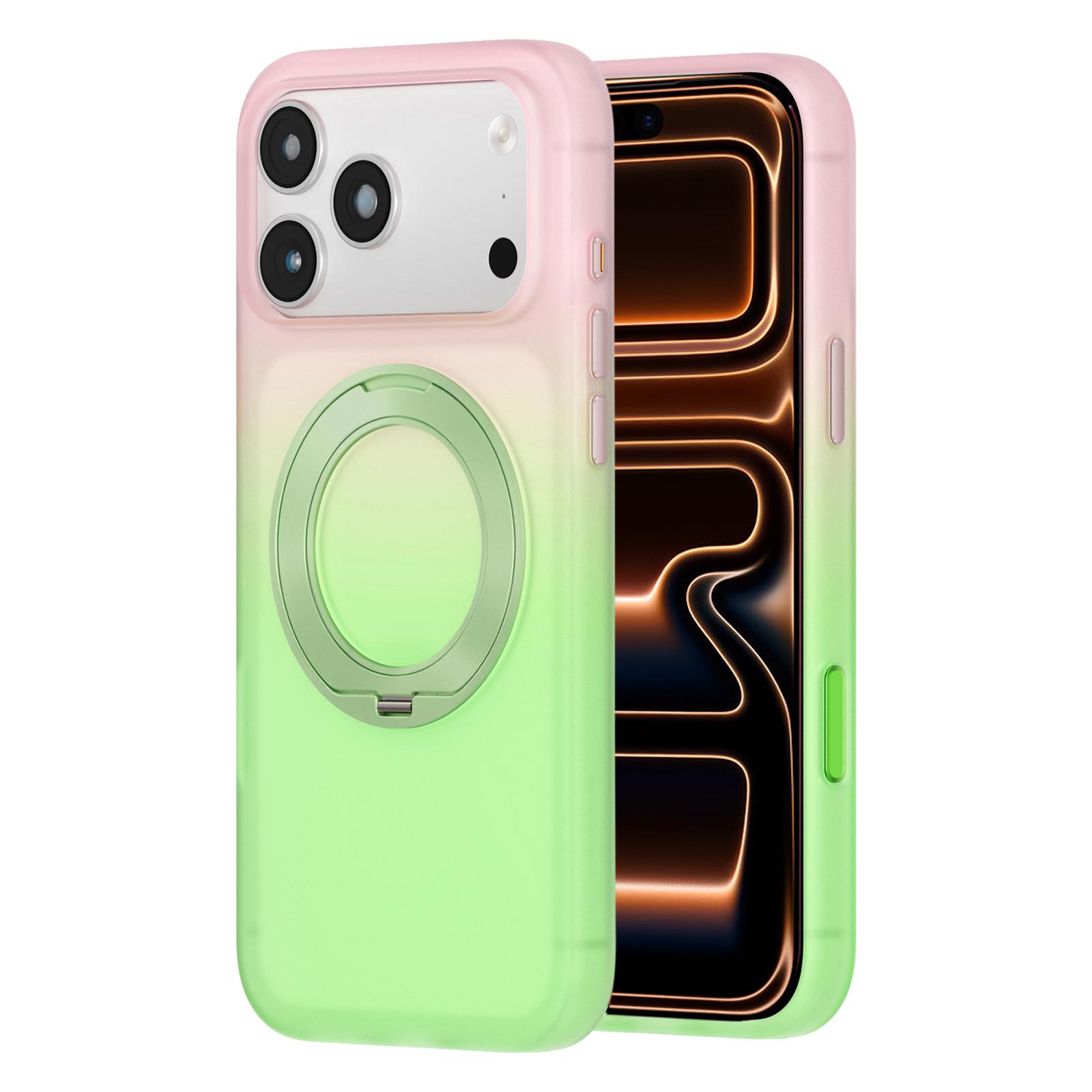 For iPhone 17 Pro Twilight Gradient 360 rotation Holder Magnetic Phone Case(Green Field) - Shopkiz.com