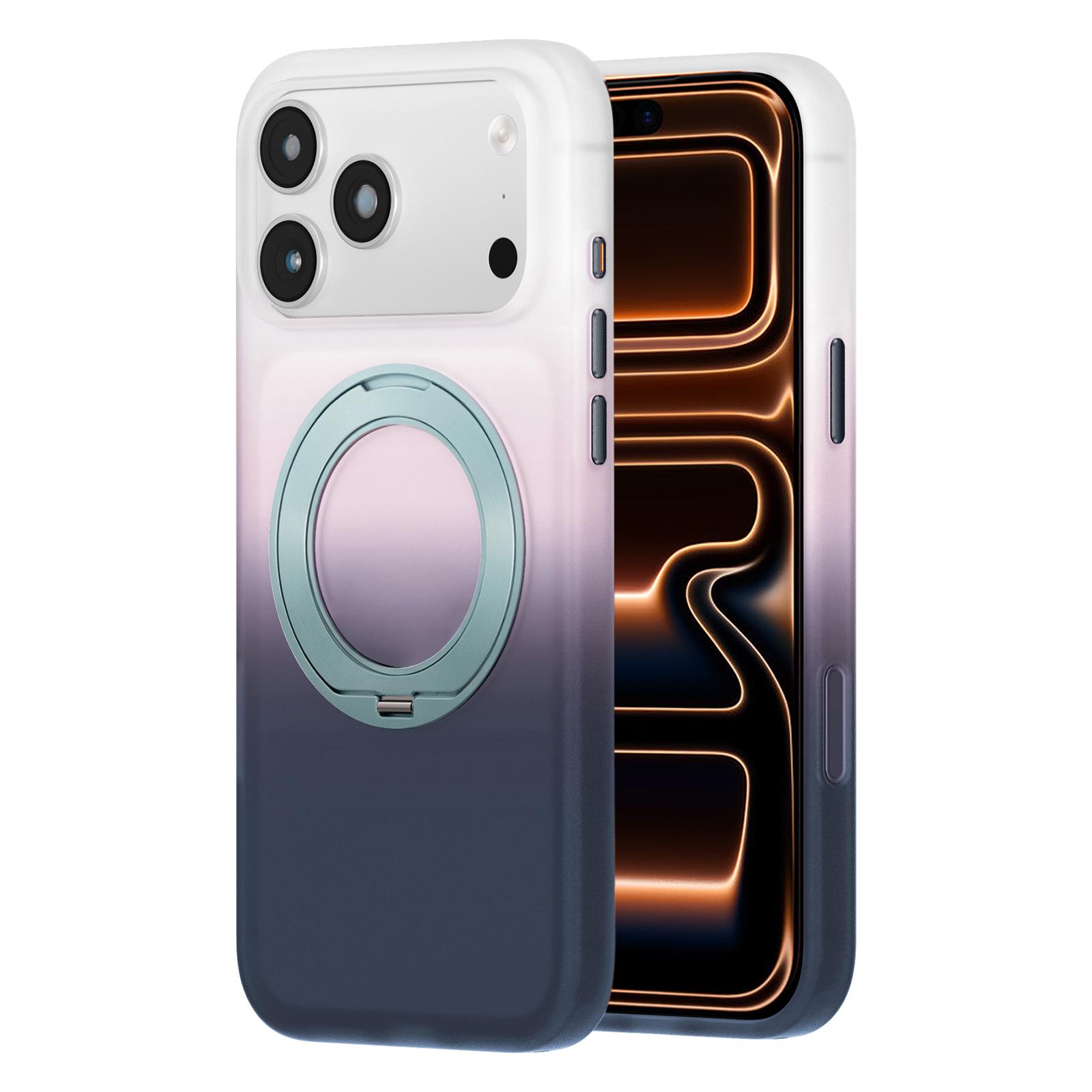 For iPhone 17 Pro Twilight Gradient 360 rotation Holder Magnetic Phone Case(Snowy Scenery) - Shopkiz.com