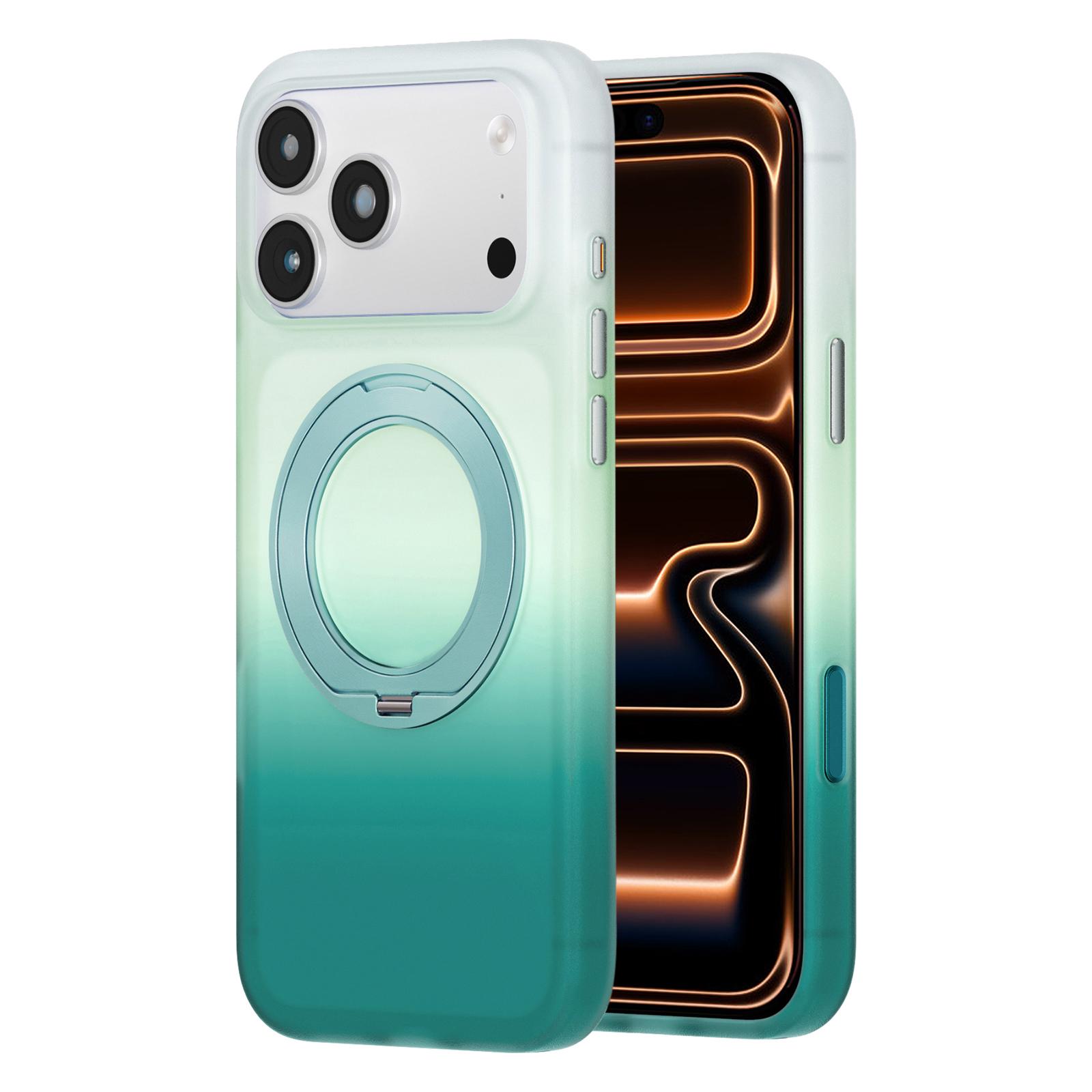 For iPhone 17 Pro Twilight Gradient 360 rotation Holder Magnetic Phone Case(Sky Cyan) - Shopkiz.com