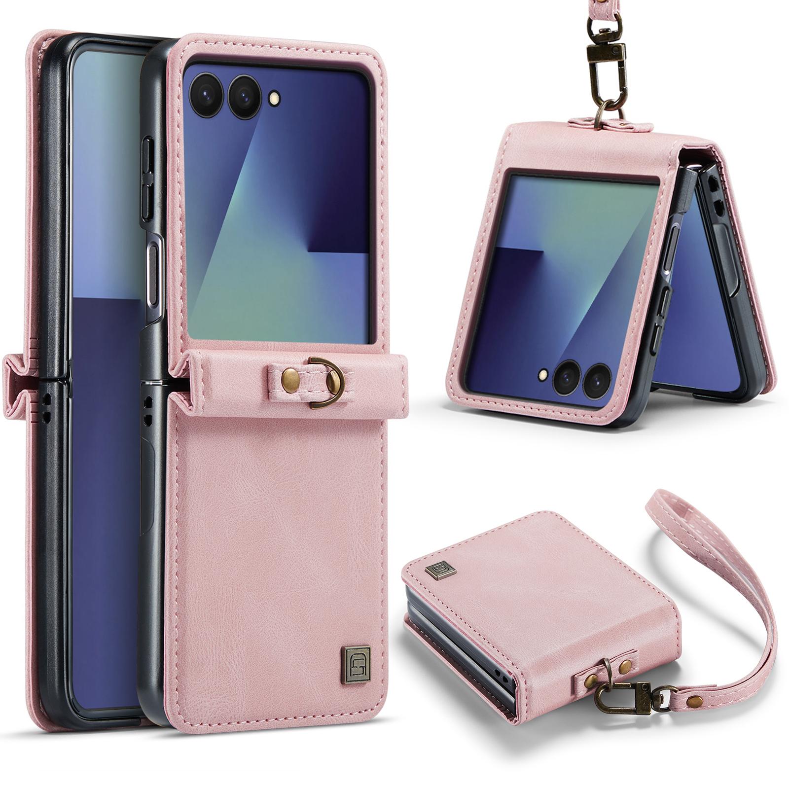 For Galaxy Z Flip8 5G AutSpace A01 Retro Skin-feel Crazy Horse RFID Leather Phone Case(Pink) - Shopkiz.com