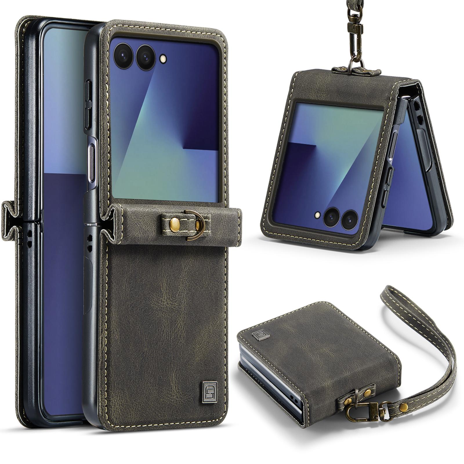 For Galaxy Z Flip7 5G AutSpace A01 Retro Skin-feel Crazy Horse RFID Leather Phone Case(Coffee) - Shopkiz.com