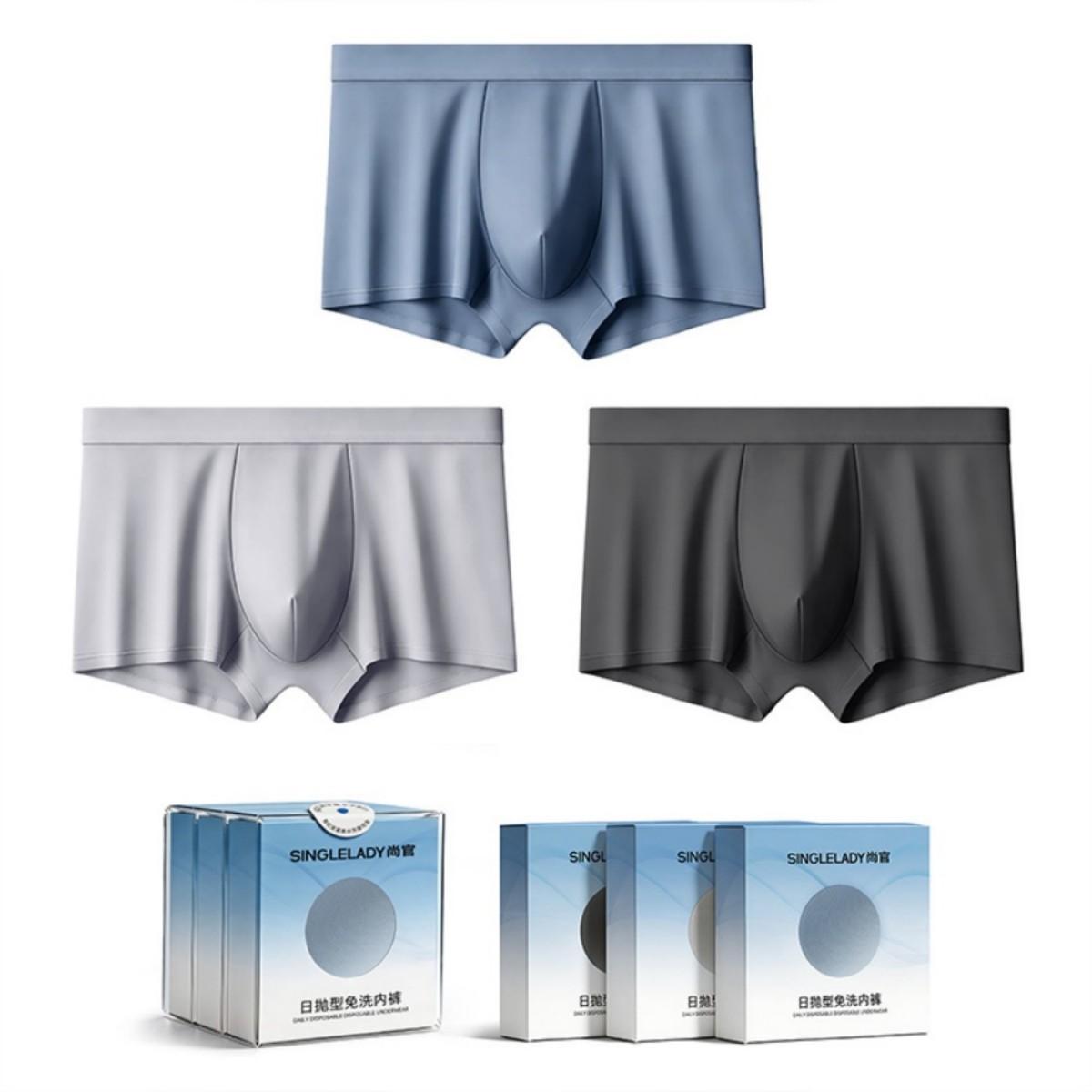 3 PCS/Pack Men Disposable Boxer Briefs Sterilized Travel Single-Use Underwears, Size:XXXL(Seamless Ice Silk-Blue Grey) - Shopkiz.com