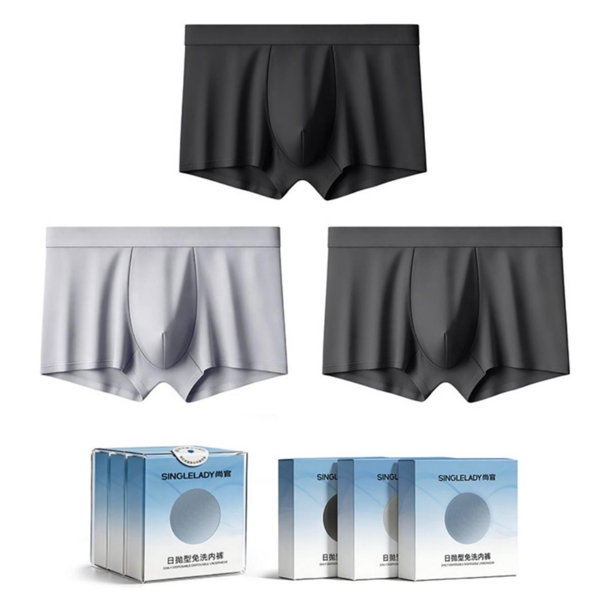 3 PCS/Pack Men Disposable Boxer Briefs Sterilized Travel Single-Use Underwears, Size:XXXXXL(Seamless Ice Silk-Black Grey) - Shopkiz.com