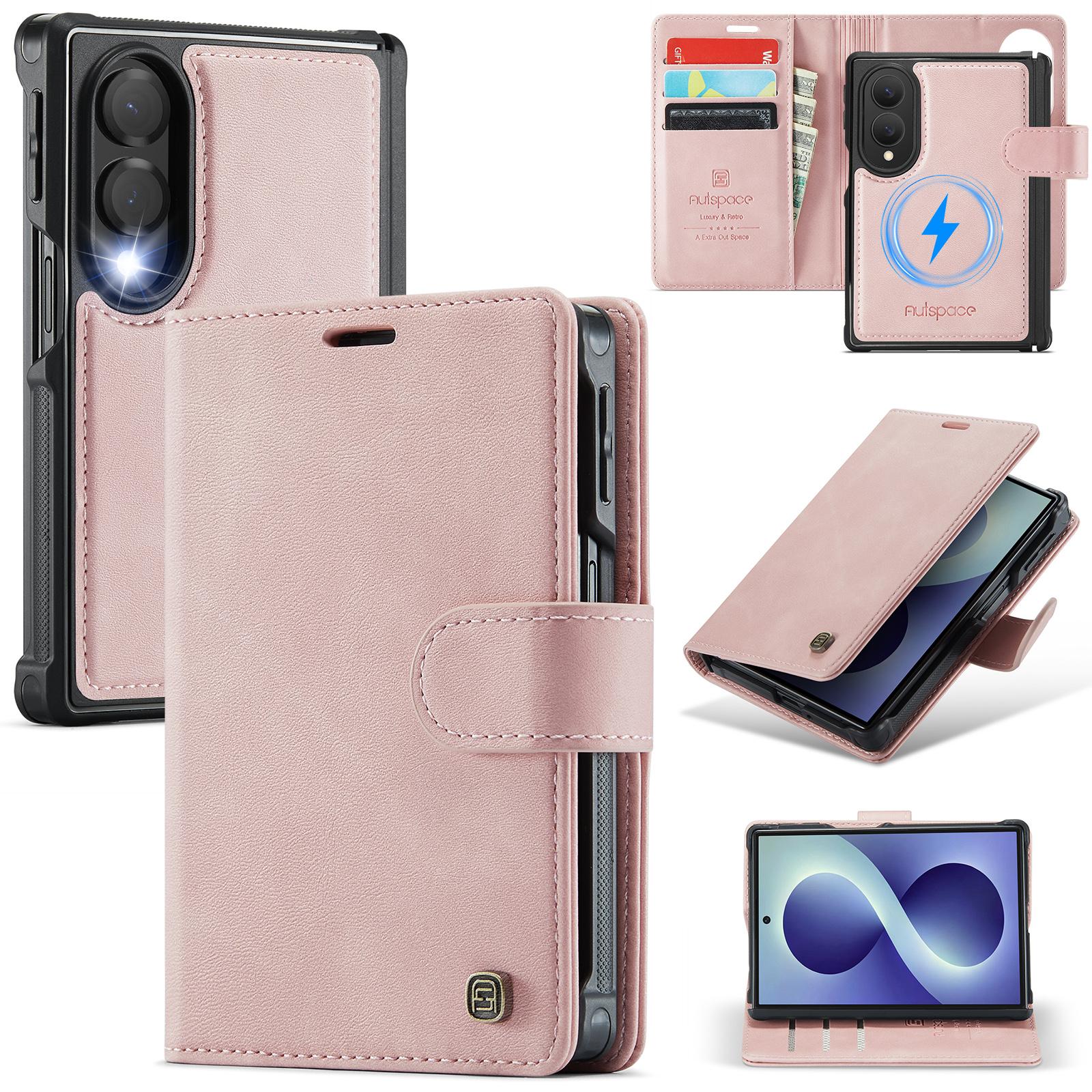 For Galaxy Z Fold8 5G AutSpace A05 2 in 1 Retro Calf Texture MagSafe Magnetic Phone Case(Pink) - Shopkiz.com
