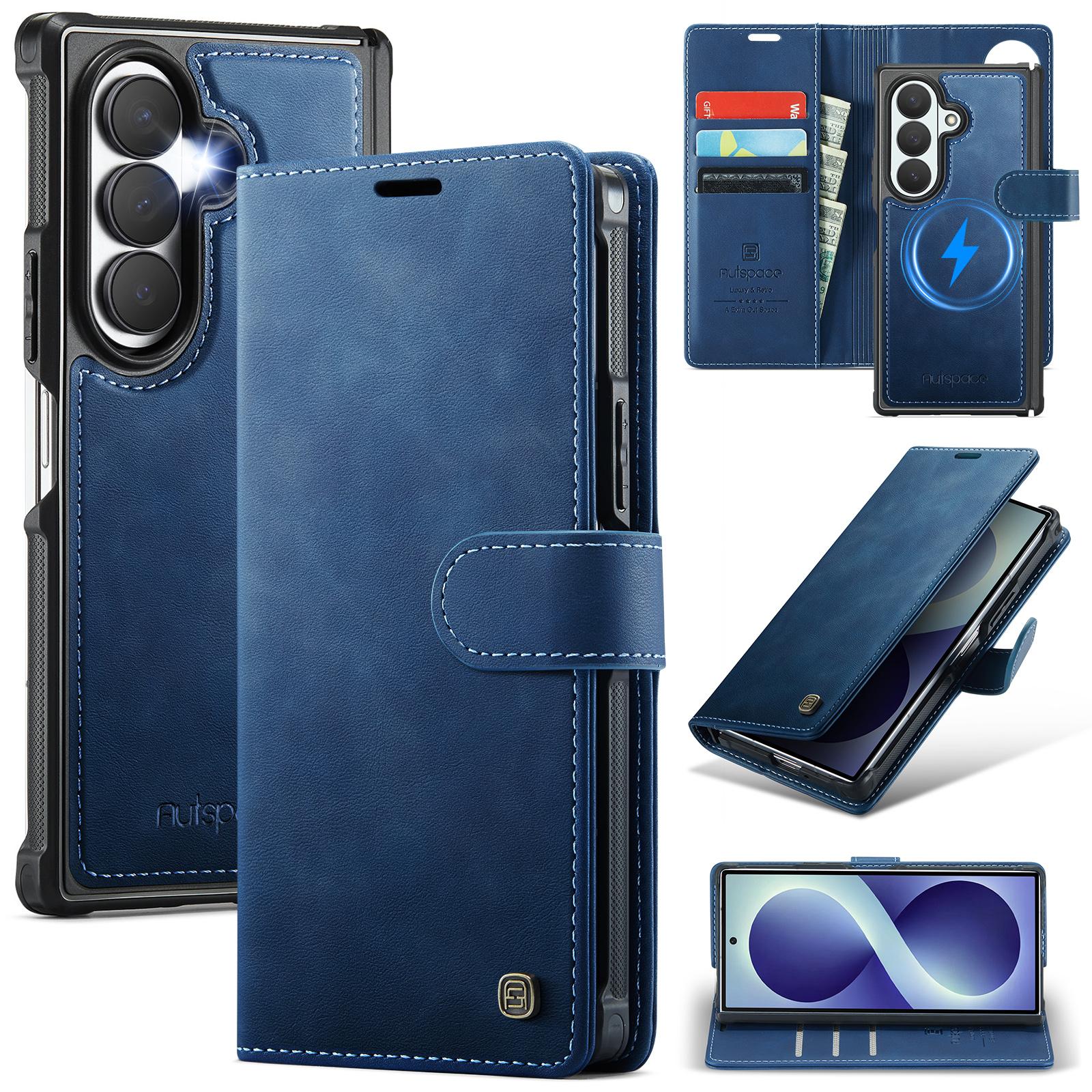 For Galaxy Z Fold8 Ultra 5G AutSpace A05 2 in 1 Retro Calf Texture MagSafe Magnetic Phone Case(Blue) - Shopkiz.com