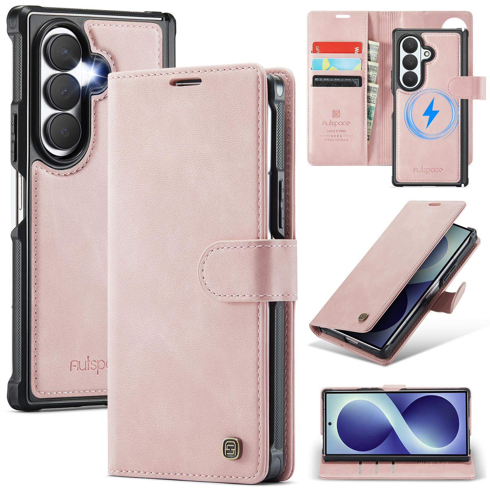 For Galaxy Z Fold8 Ultra 5G AutSpace A05 2 in 1 Retro Calf Texture MagSafe Magnetic Phone Case(Pink) - Shopkiz.com